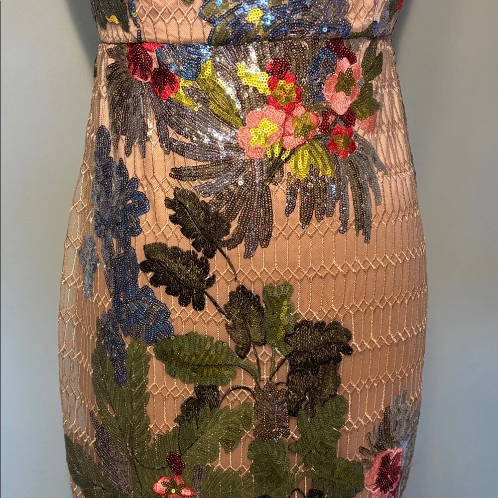 Boston Proper bold Floral Sequin mesh midi Dress Sz 6 - Picture 7 of 16